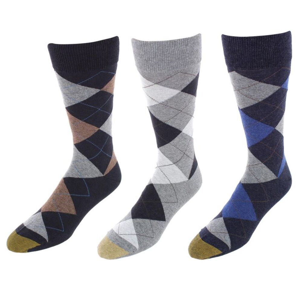 Gold Toe Men's Carlyle Argyle Crew Dress Socks (Pack of 3)